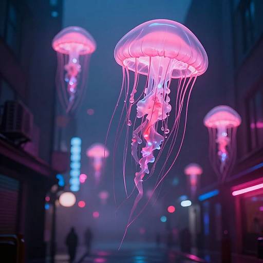 Neon Streets with Floating Jellyfish