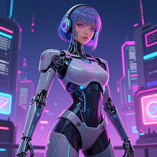 Neon Cyberpunk City with Cyber Woman