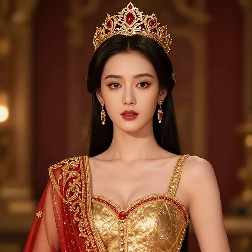 Regal Woman in Gold and Red