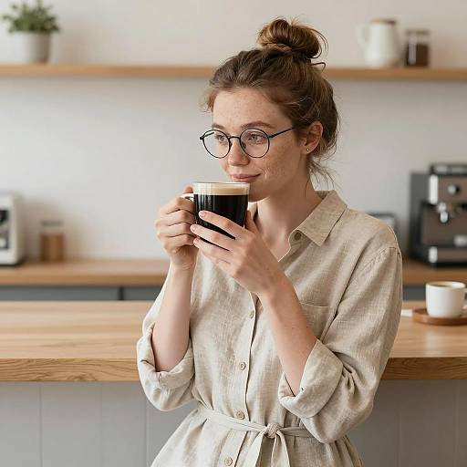 Cozy Coffee Moment with Freckled Beauty