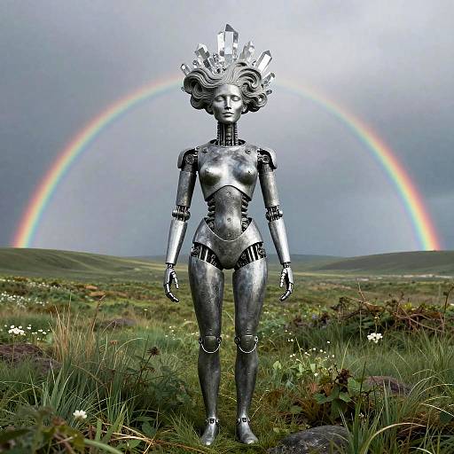 Escher-Inspired Bronze Robot Woman