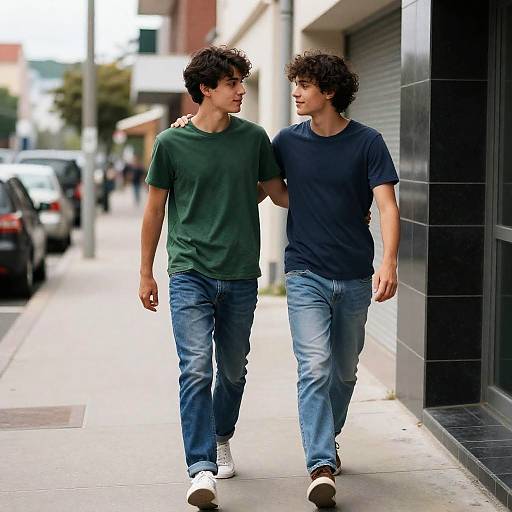 Casual Urban Stroll Between Friends