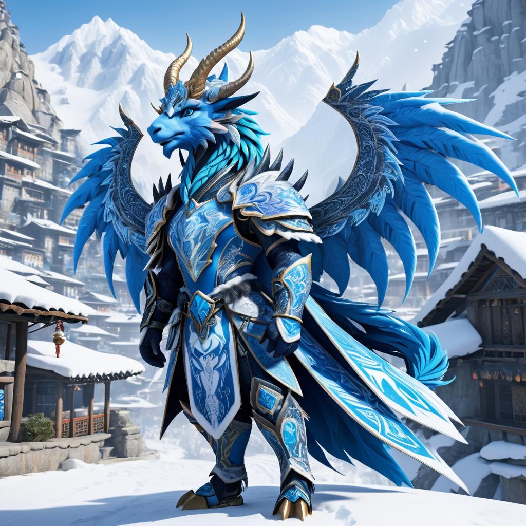 Majestic Dragon Paladin in Snowy Village