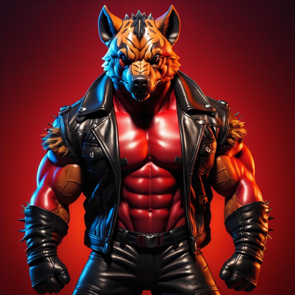 Muscular Hyena Hero in Leather Jacket