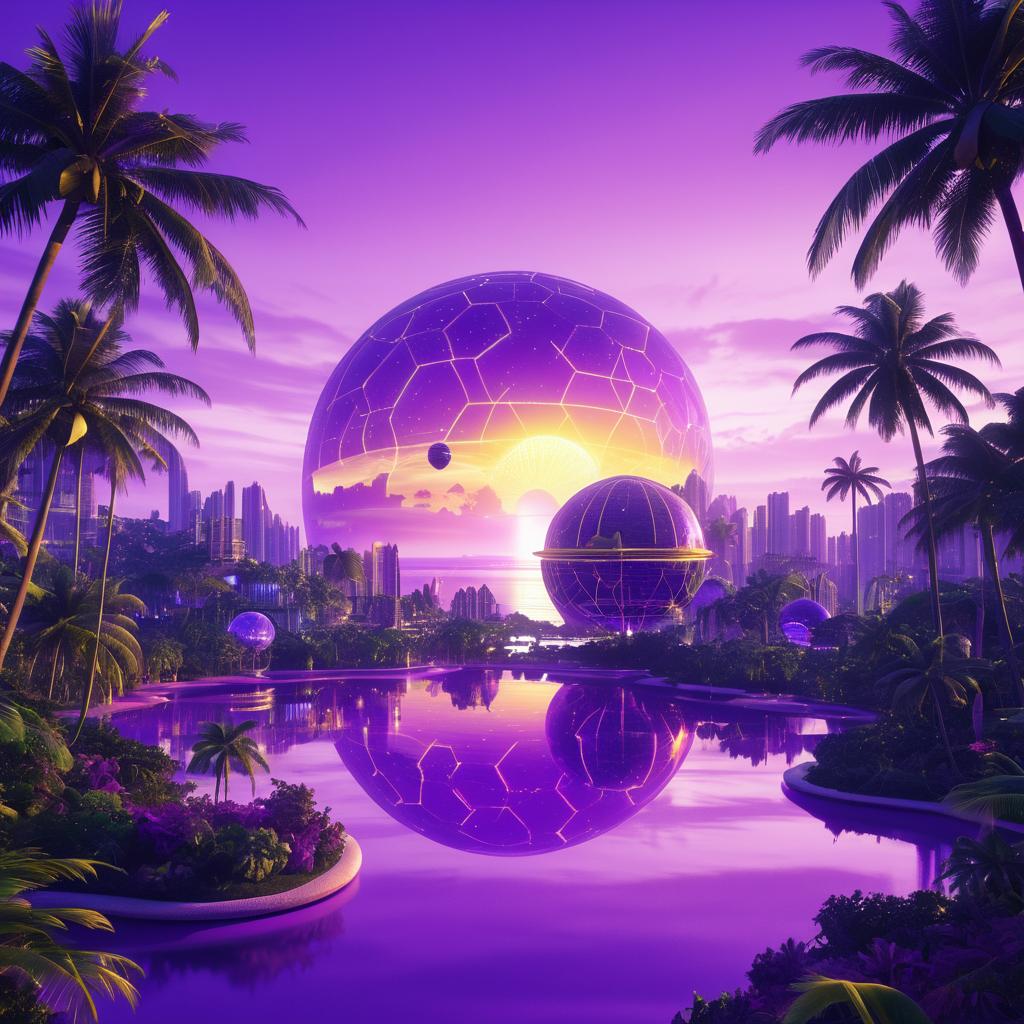 Futuristic City with Tropical Island Scene