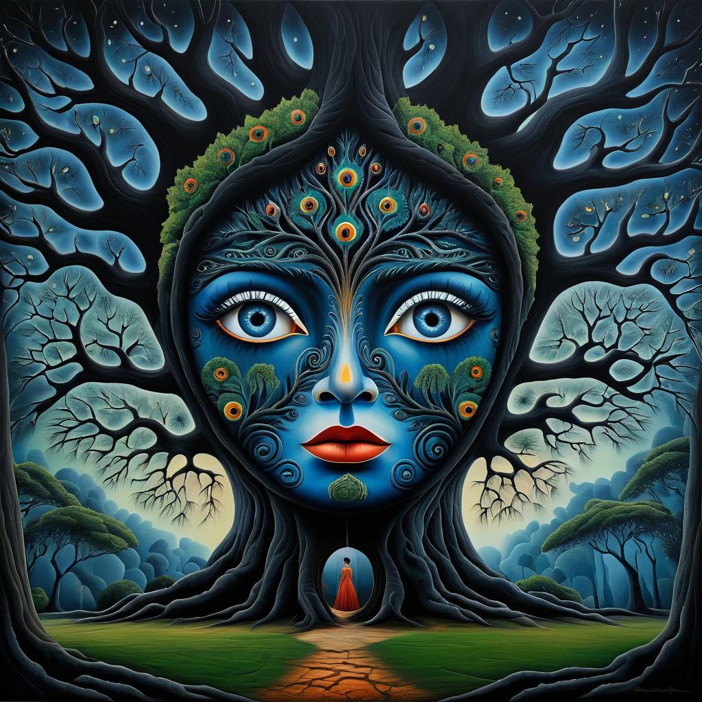 Surreal Ancient Tree with Human Eyes