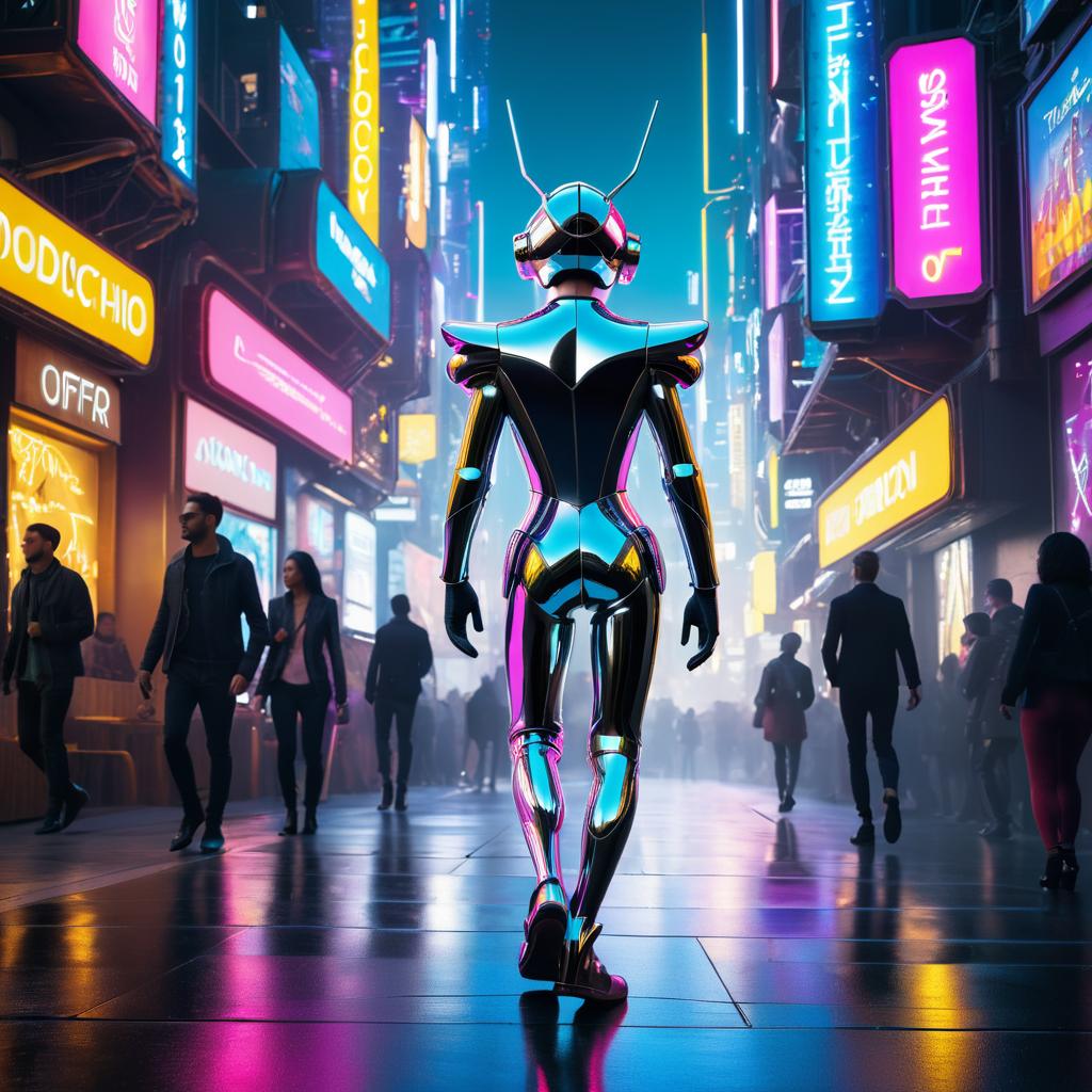 Futuristic Pinocchio in Neon City