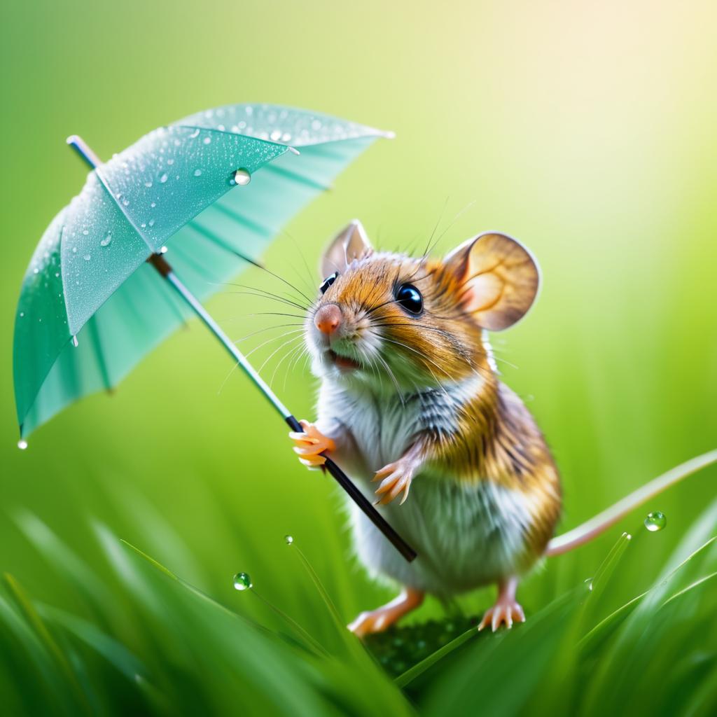 Adorable Field Mouse with Tiny Umbrella