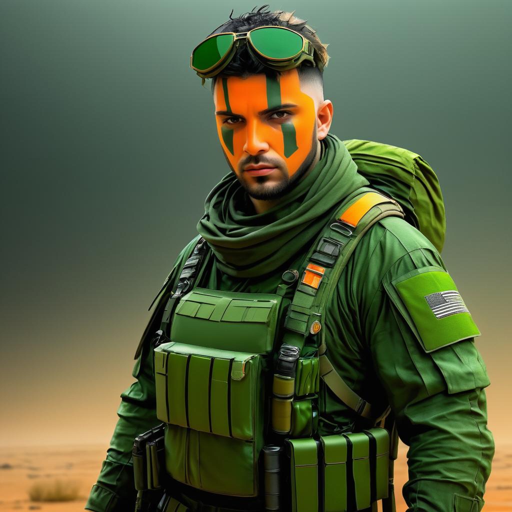 Dystopian Rebel Fighter Portrait in Olive Green