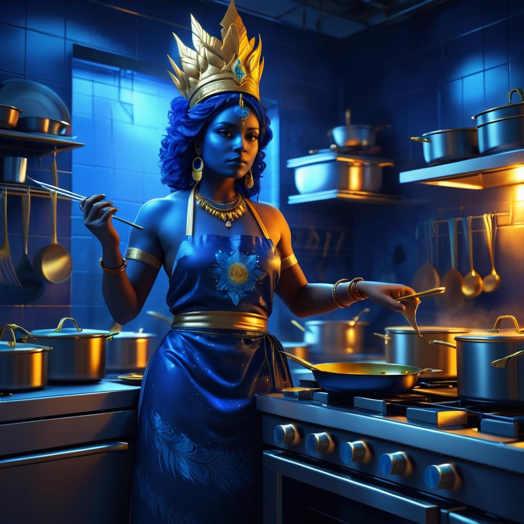 Kali Cooking: Vibrant Full-Body Portrait