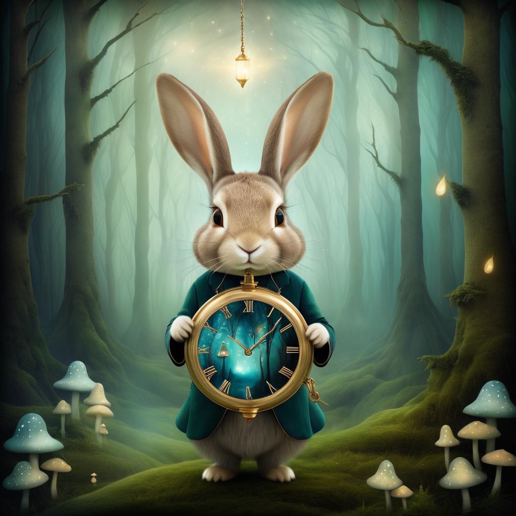 Surreal Rabbit with Pocket Watch in Forest