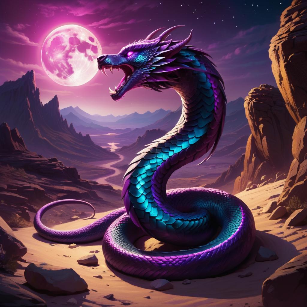 Sinister Magenta Serpent Under Moonlight