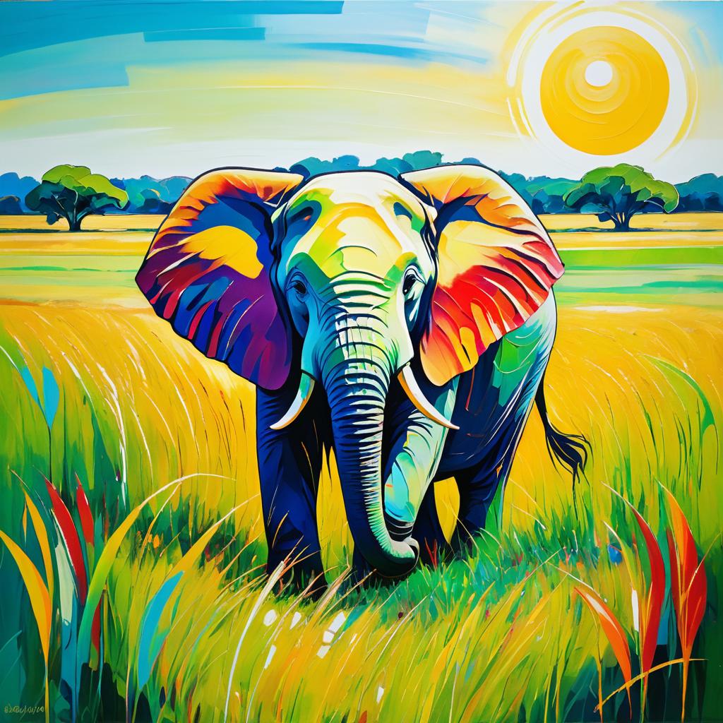 Vibrant Elephant in Serene Landscape