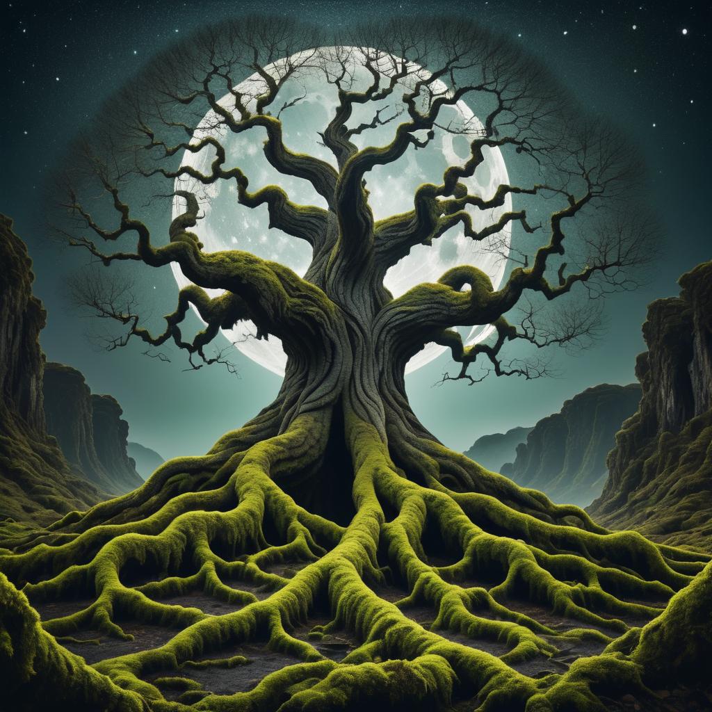 Unearthly Ancient Tree in Moonlight