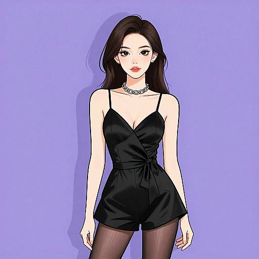 Stylish Woman in Black Satin Romper