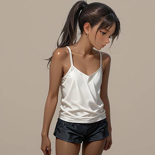 Dark-skinned Woman in White Tank Top and Black Shorts