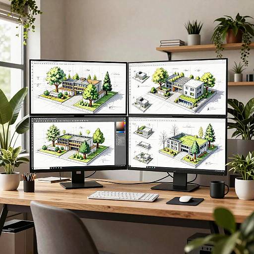 Creative Architecture Workspace with Screens