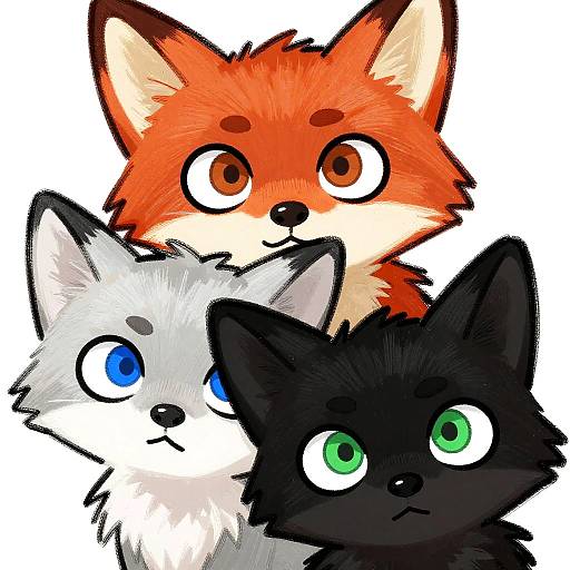 Playful Cartoon Fox Trio Illustration