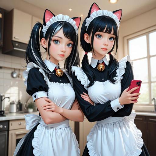 Sisters with Animal Ears and Cellphones