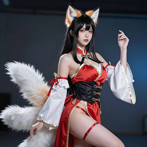 Confident Asian Cosplayer with Fox Elements