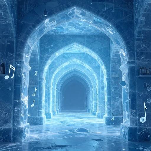 Icy Blue Arched Corridor Render