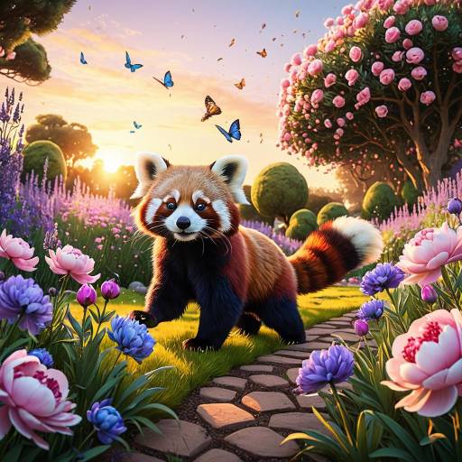 Pixar-Style Red Panda in Sunset Garden Pixar-Style Red Panda in Sunset Garden