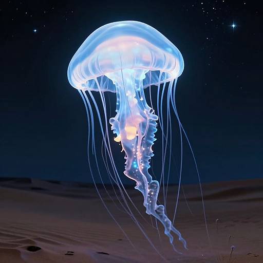 Bioluminescent Jellyfish in Starry Desert