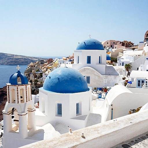Sunny Greek Island with Blue Domes