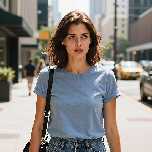 Curious Woman in Modern City Street