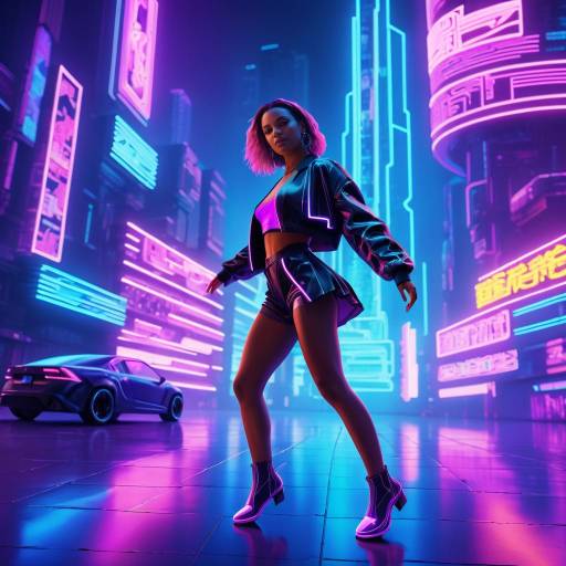 Woman Dancing in Neon Cyberpunk City