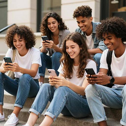 Four Friends Laughing on City Steps