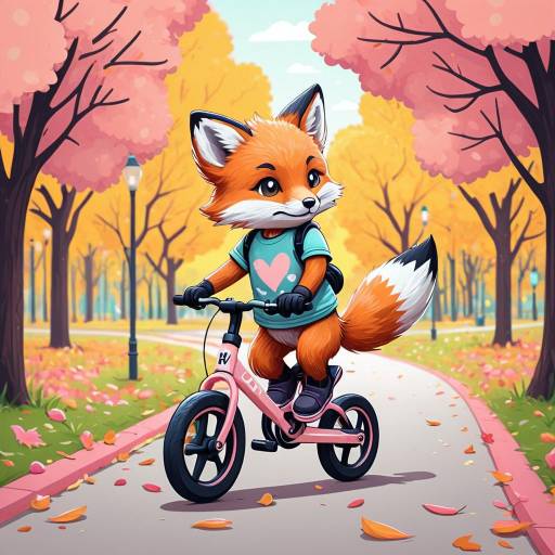 Chibi Fox Kit Cycling in Autumn Park