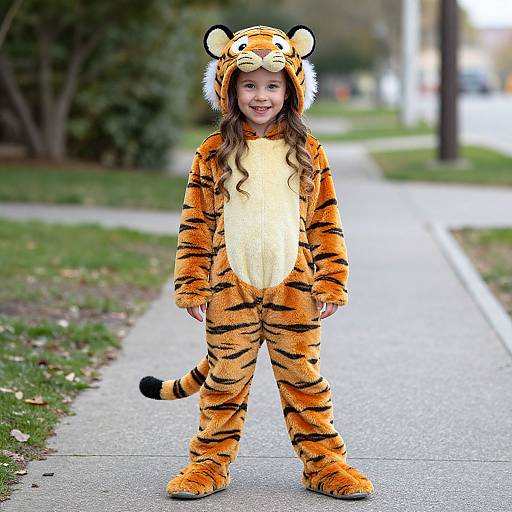 Tiger Girls in Costume on Sidewalk