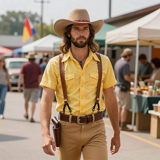 Man in 70s Cowboy Outfit at Outdoor Market