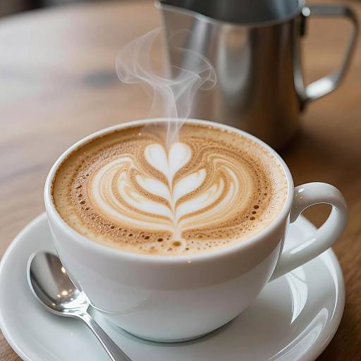 Steaming Cappuccino Close-Up with Art