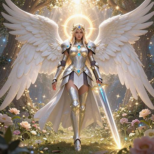 Angelic Warrior Woman in Divine Garden