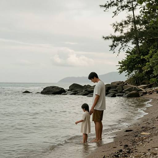 Peaceful Family Moment by Shoreline