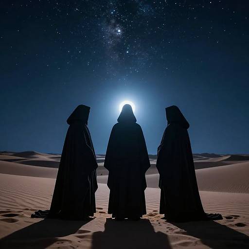 Mystical Cloaked Figures in Desert Night