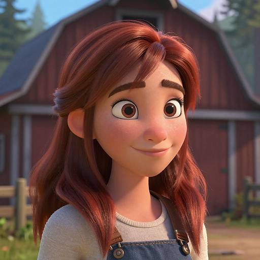 3D Animated Young Woman with Auburn Hair on Farm