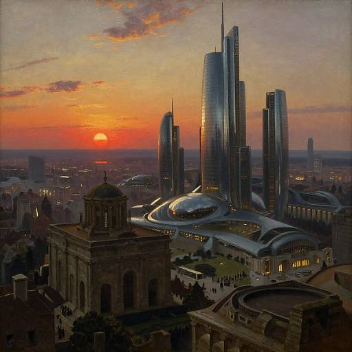 Futuristic Cityscape in Rembrandt Style