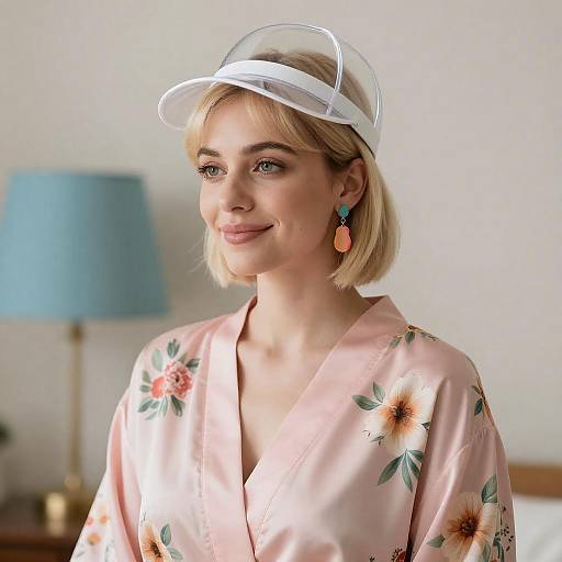 Stylish Blonde Woman in Floral Robe
