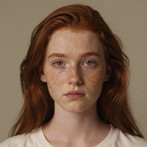 Portrait of Young Redhead Woman with Freckles