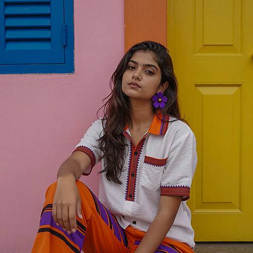 Vibrant Young Woman Against Colorful Wall