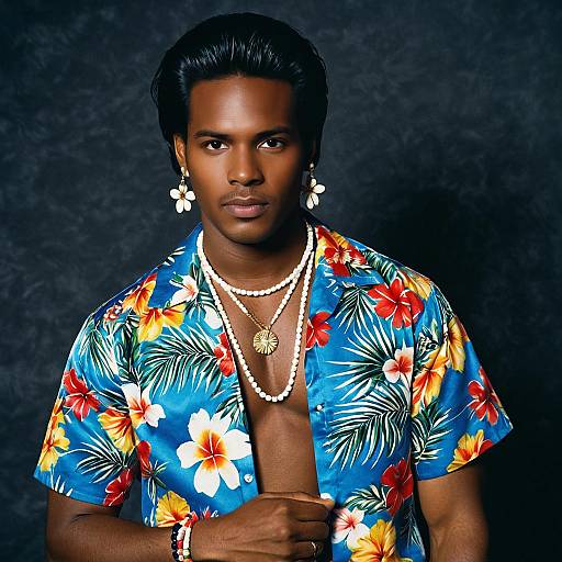 Dark-Skinned Man in Floral Hawaiian Shirt