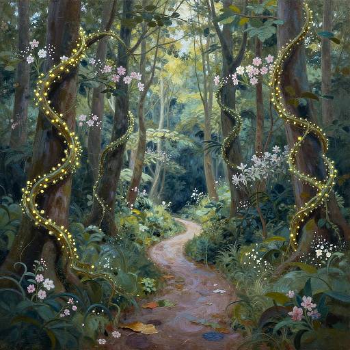 Dreamy Forest Path with Luminous Vines