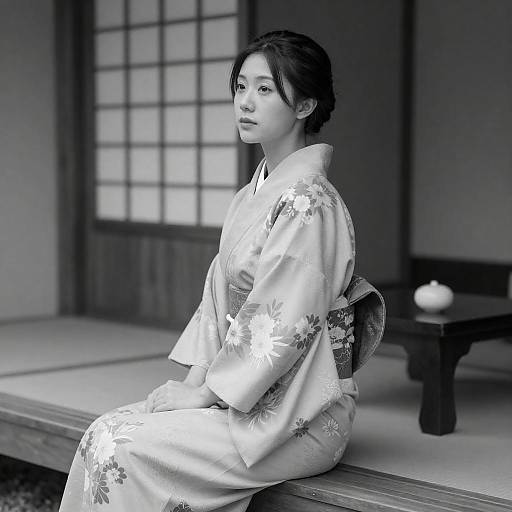 Elegant East Asian Woman in Kimono