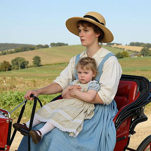 Serene Woman and Child Carriage Ride