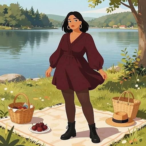 Curvy Woman Bohemian Lakeside Picnic