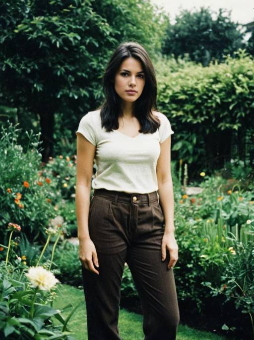 Woman with Black Hair in Garden