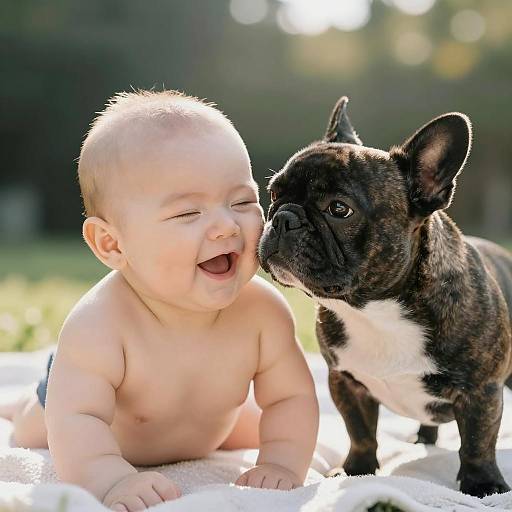 Joyful Baby and Playful Bulldog Moment